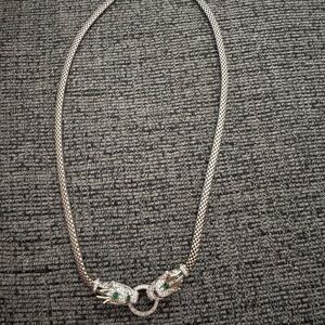 Elegant Silver Dragon Necklace with Green Accents